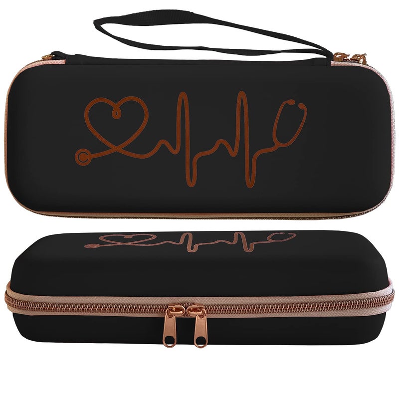 Plaris Stethoscope Case for Nurses for 3M Littmann/MDF/Omron Stethoscopes - Extra Room for Medical Bandage Scissors EMT Trauma Shears and LED Penlight, (Black Rosegold) - Image 1